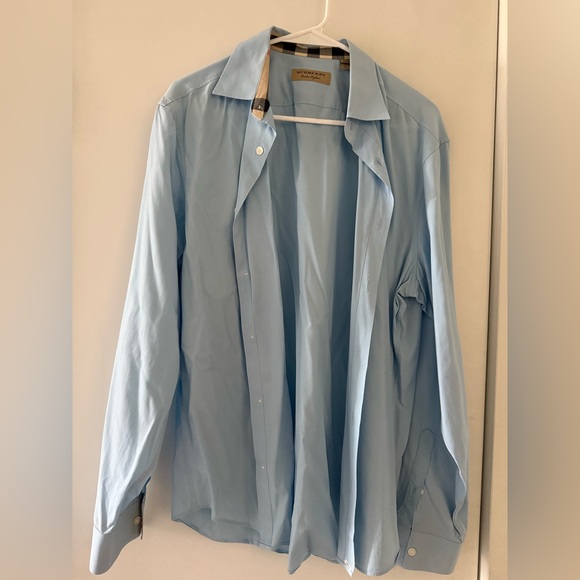Burberry Light Blue Shirt with Check Collar - Picture 1 of 3